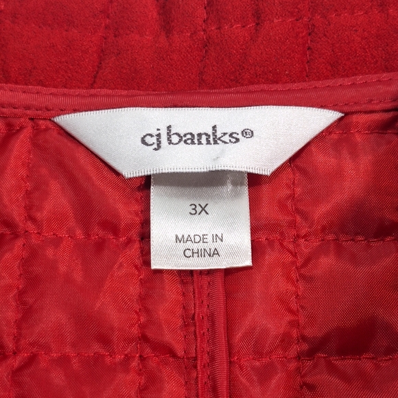 CJ Banks Red Quilted Lightweight Lined Pockets Suede Feel Zip Up Vest Womens 3X - Picture 8 of 11